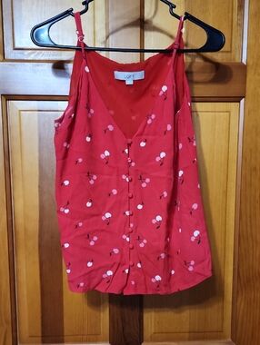 LOFT Red Cherry-Print Button-Front Cami